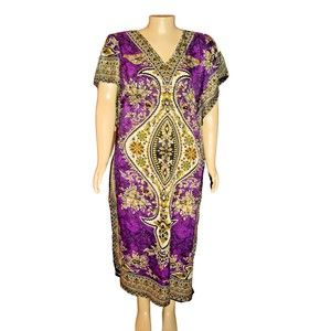 S.R. Fashion Kaftan Dress 1X Free Size Purple Indian Colorful Maxi